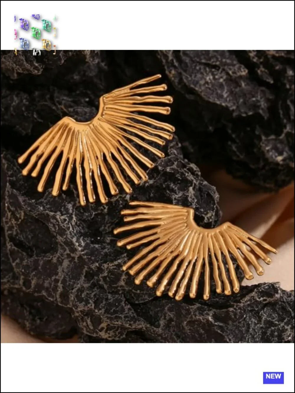 Sunburst Fan-shaped Geometric Ear Stud Earrings 18K Gold Plated Stainless Steel
